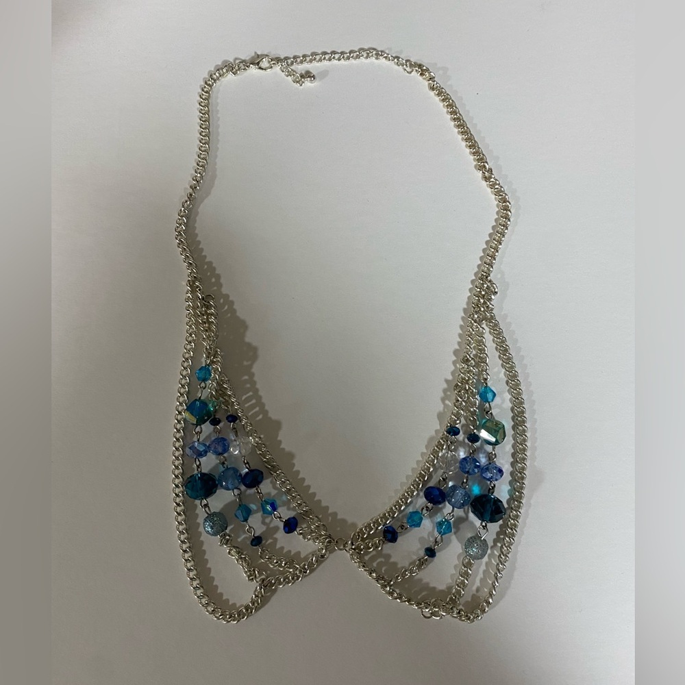 Elegant Silver and Blue Beaded Necklace
